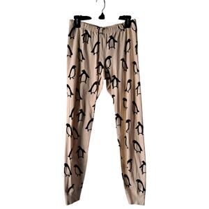 Hanna Andersson Holiday Pajama Pants Squeaky Penguin Cream & Black Womens Size M